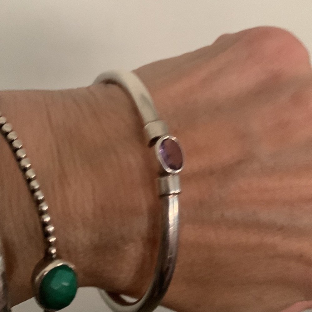 Sterling Silver Smooth Plain Purple Amethyst Bangle 8 inch